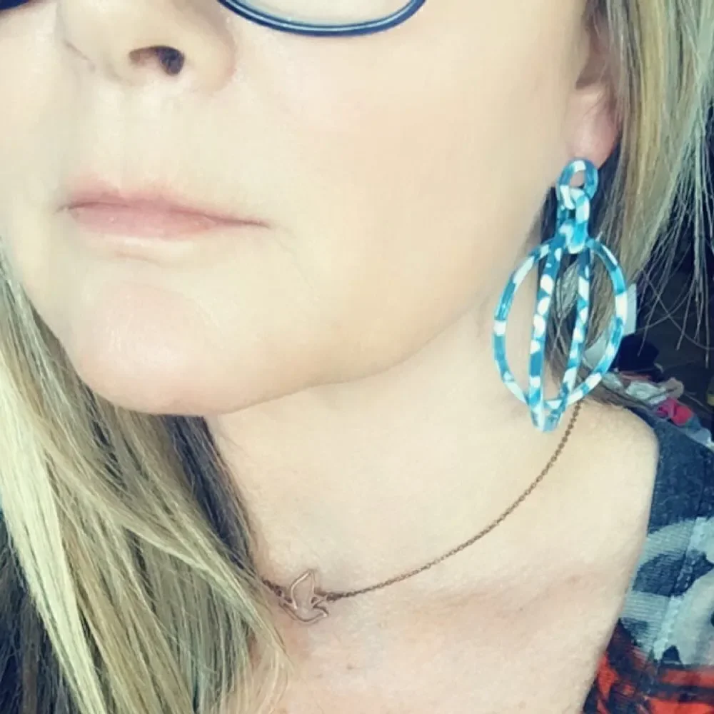 Tortoise Blue Acrylic Double Hoop Earrings